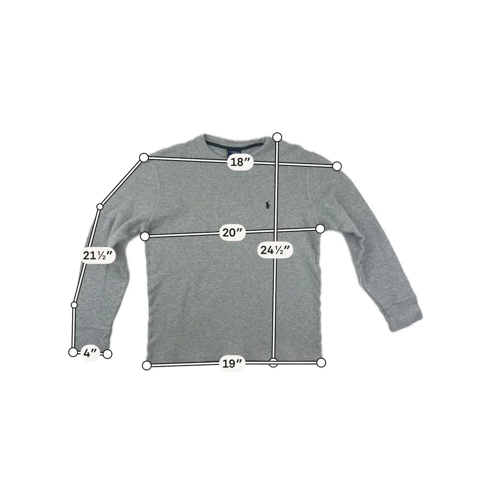 Polo‎ Ralph Lauren Mens M Gray Waffle Knit Thermal Long Sleeve Shirt Crewneck